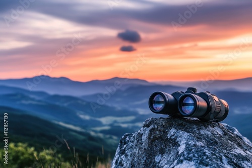 A pair of binoculars perched on top of an outdoor rock