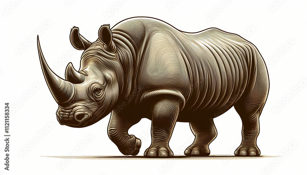 Fototapeta premium Javan Rhino illustration against white background 