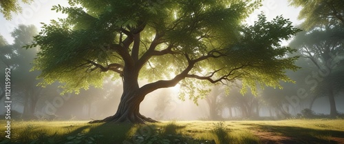 Serene tree with soft, feathery leaves and a calm atmosphere , nature, forest
