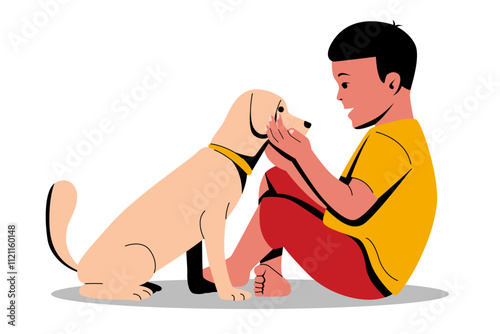 Illustration of a Boy Playing with His Dog