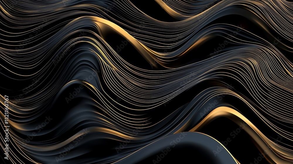 Naklejka premium Sophisticated Black Background Accented with Striking Three-Dimensional Gold Details