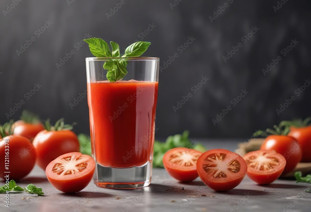 Fresh glass of tomato juice with a refreshing twist , container, beverage, food Fresh glass of tomato juice with a refreshing twist , container, beverage, food