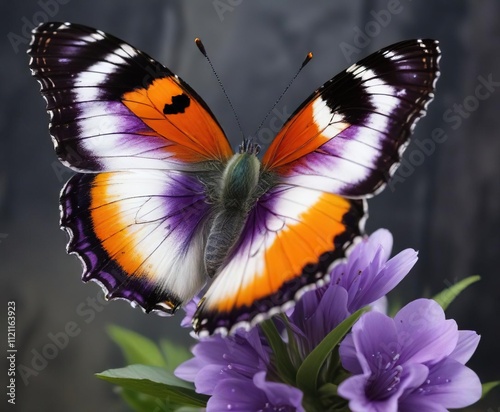 Detailed image of the underside of a purple flower where an orange tip butterfly rests, flora of europe, wildflowers in summer photo