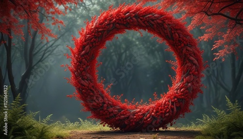 stunning large wreath made of natural red tree seed branches and greenery, woody , twiggy
