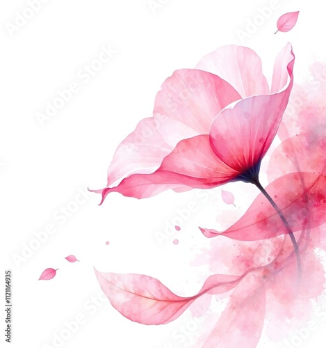 Watercolour strokes capturing the movement of soft pink petals , abstract flowers, watercolour technique