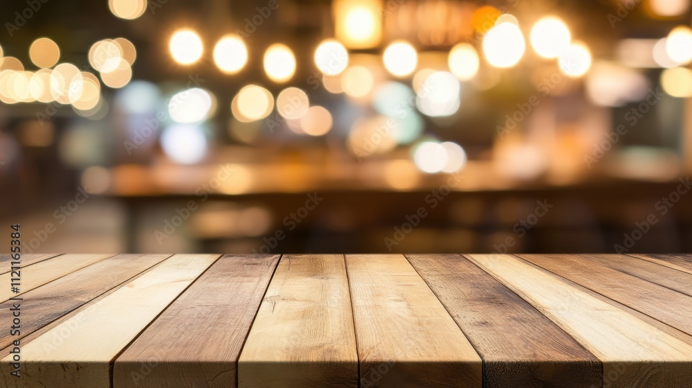 Warm Wooden Surface with Blurred Background of Soft Lights Warm Wooden Surface with Blurred Background of Soft Lights