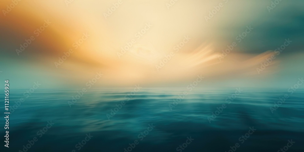 Obraz premium Serene Seascape: Golden Hour Sunset over Calm Ocean Waters