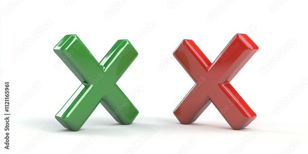 A green check mark and a red x on a white background, side by side, representing correct and incorrect options. A green check mark and a red x on a white background, side by side, representing correct and incorrect options.