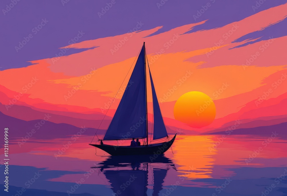 Fototapeta premium Sailboat Sunset Silhouette 