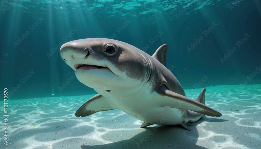 Fototapeta premium Baby shark swimming in shallow turquoise waters