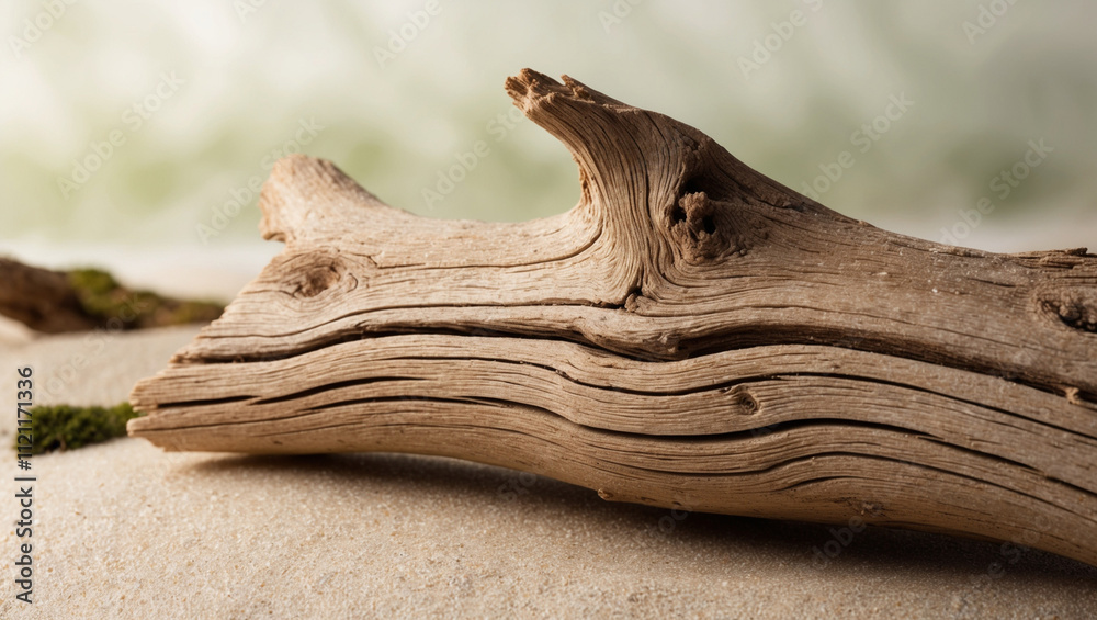 Naklejka premium Weathered Wood on Beach with Smoothness and Intricate Texture from Sand and Saltwater - Distressed Abrasion Concept.