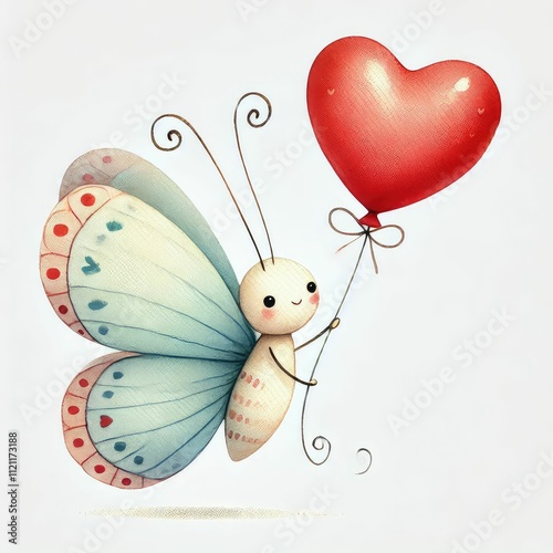 A vibrant illustration featuring hearts, flowers, and butterflies, perfect for romantic themes. Butterfly and heart, Valentine's Day card, wedding, love greeting card.