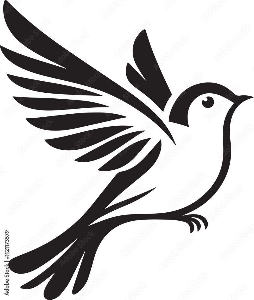 Obraz premium Minimalist black and white bird vector design perfect for logos, illustrations, and creative projects. Clean lines and simple design make it versatile for various digital and print applications.