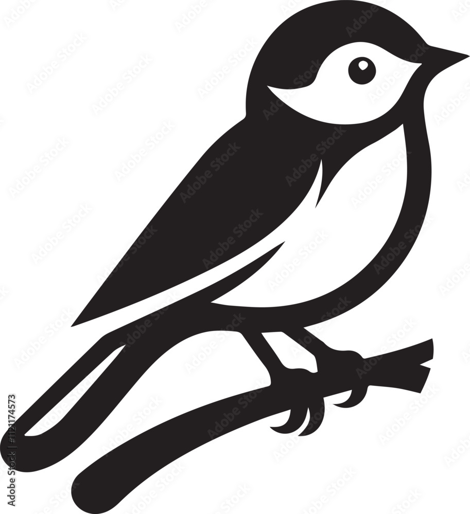 Obraz premium Minimalist black and white bird vector design perfect for logos, illustrations, and creative projects. Clean lines and simple design make it versatile for various digital and print applications.