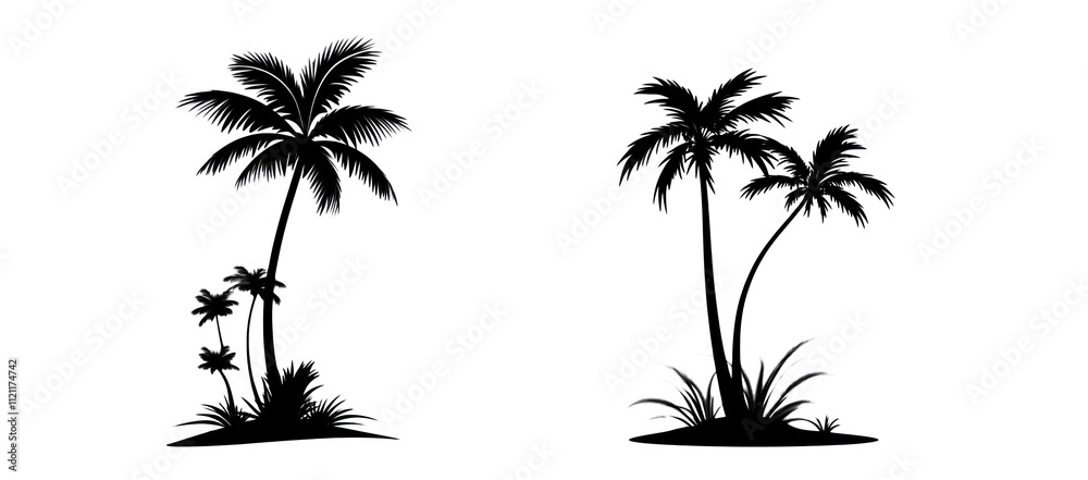 Set of Silhouette of palm trees isolated on transparent background Set of Silhouette of palm trees isolated on transparent background