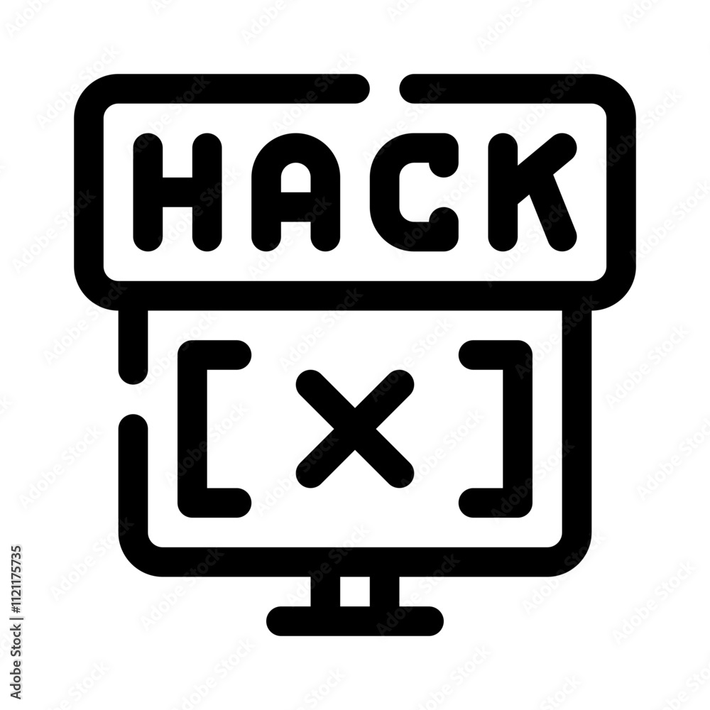 Hacked Computer line icon Hacked Computer line icon
