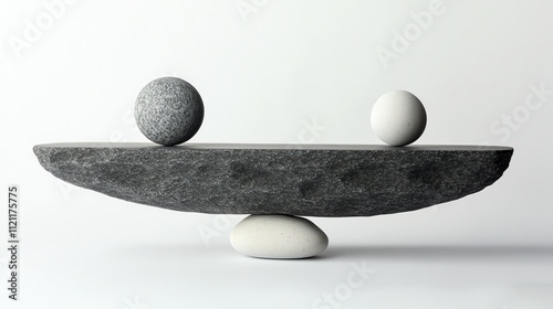 A balanced rock sculpture with two round rocks and a flat rock, photo