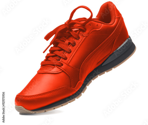 red leather sneaker on isolated on a white background. sports shoes photo