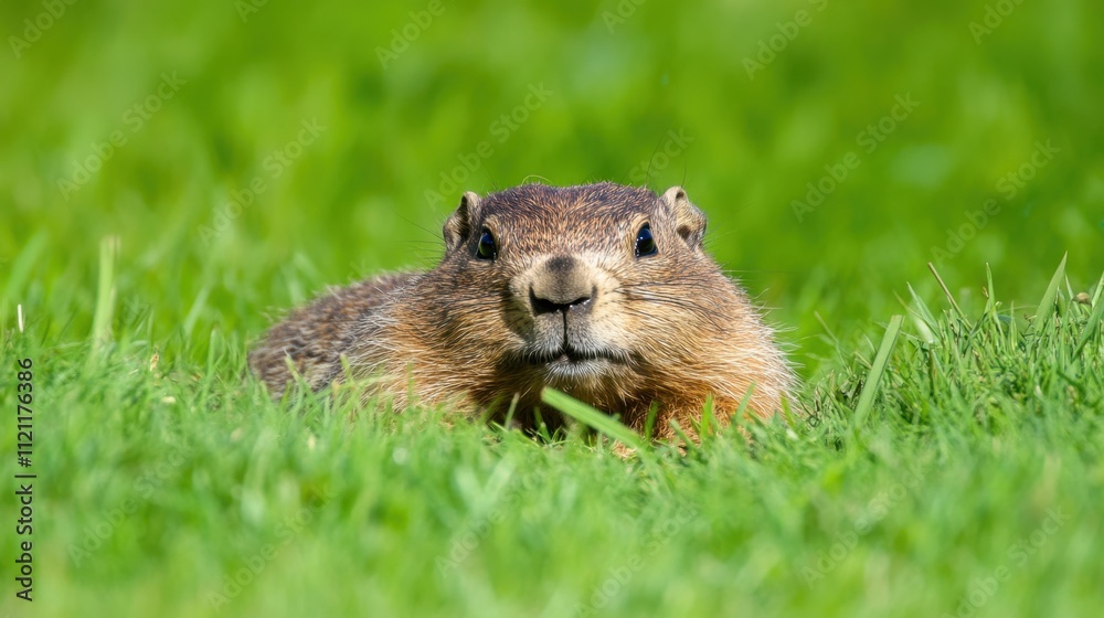 Cute Ground Squirrel Sitting in Bright Green Grass in Nature Cute Ground Squirrel Sitting in Bright Green Grass in Nature
