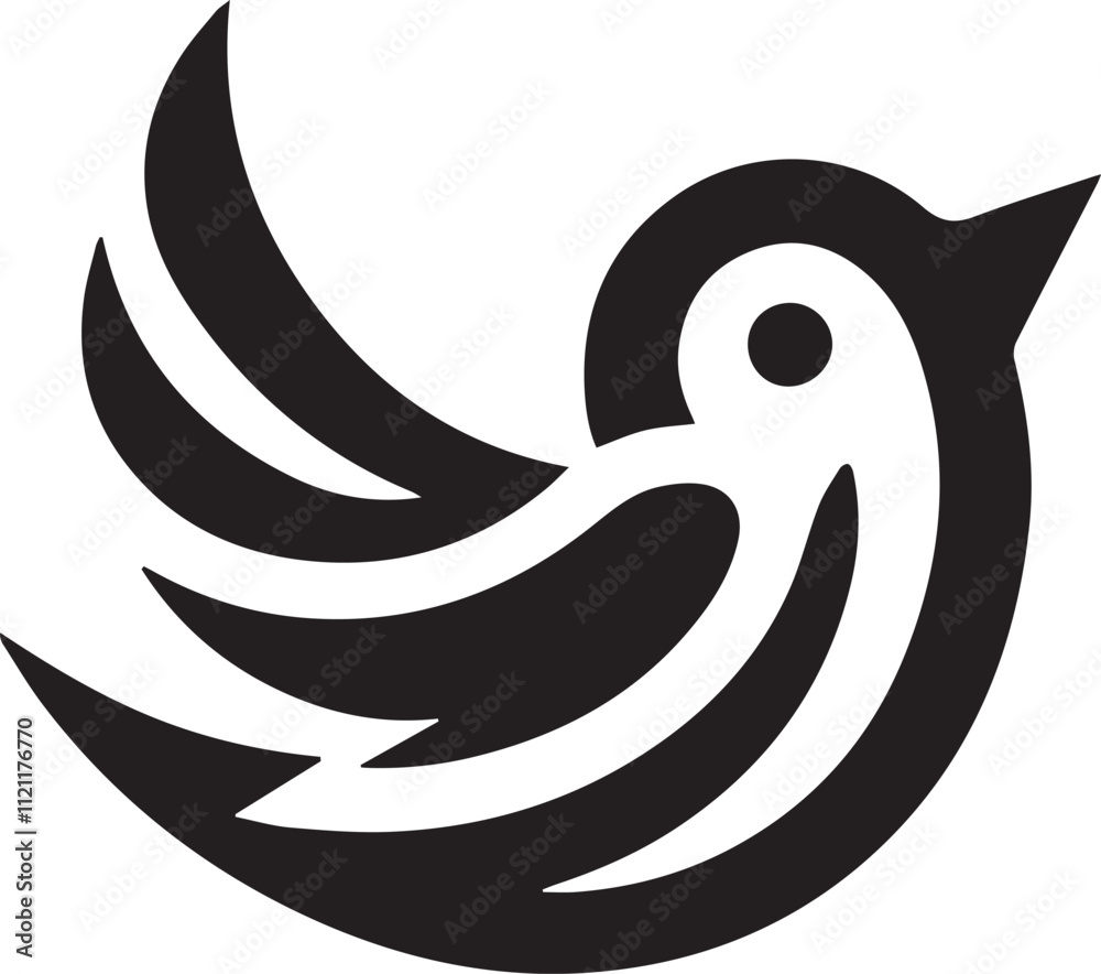 Obraz premium Minimalist black and white bird vector design perfect for logos, illustrations, and creative projects. Clean lines and simple design make it versatile for various digital and print applications.
