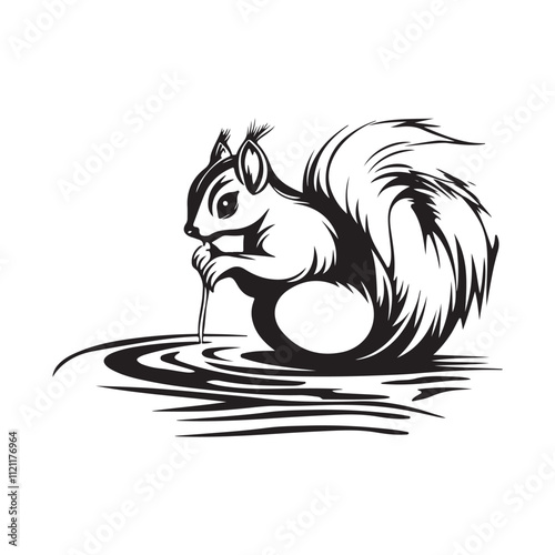 Squirrel in the water Vector illustration on a white background