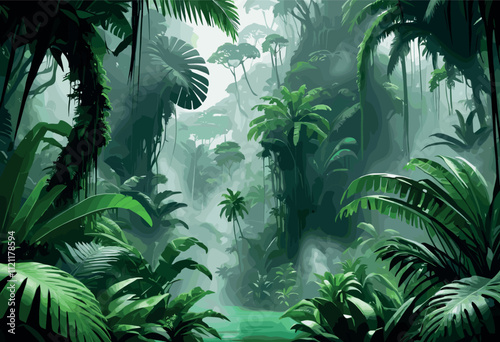Lush Tropical Jungle with Dense Green Foliage