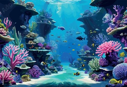 Vibrant Coral Reef with Tropical Fish Underwater