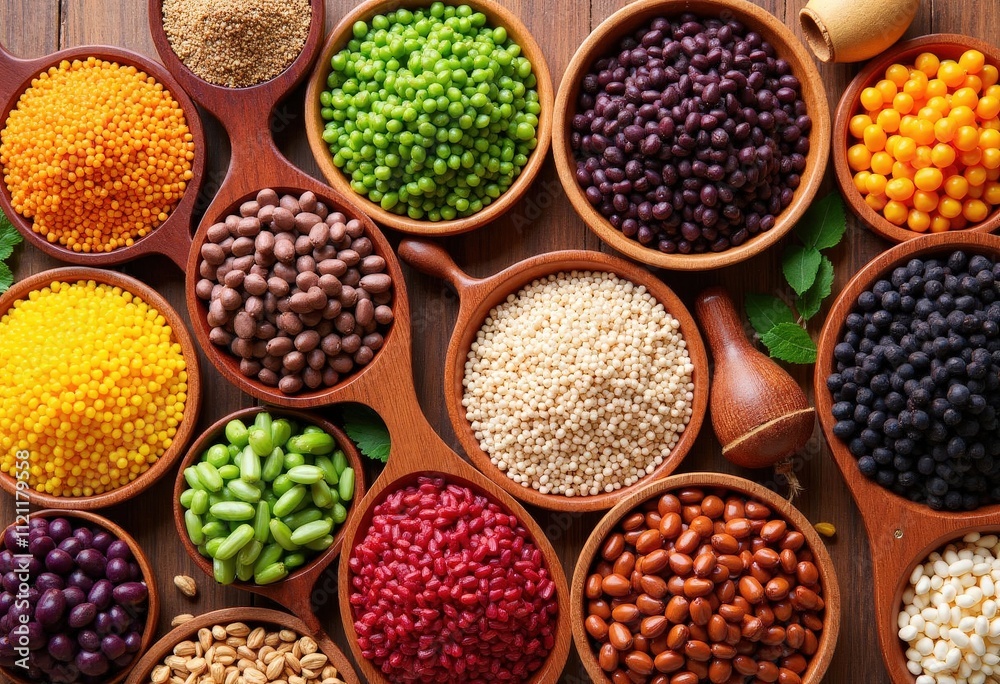 Variety of Grains and Legumes in Wooden Bowls
Variety of Grains and Legumes in Wooden Bowls
