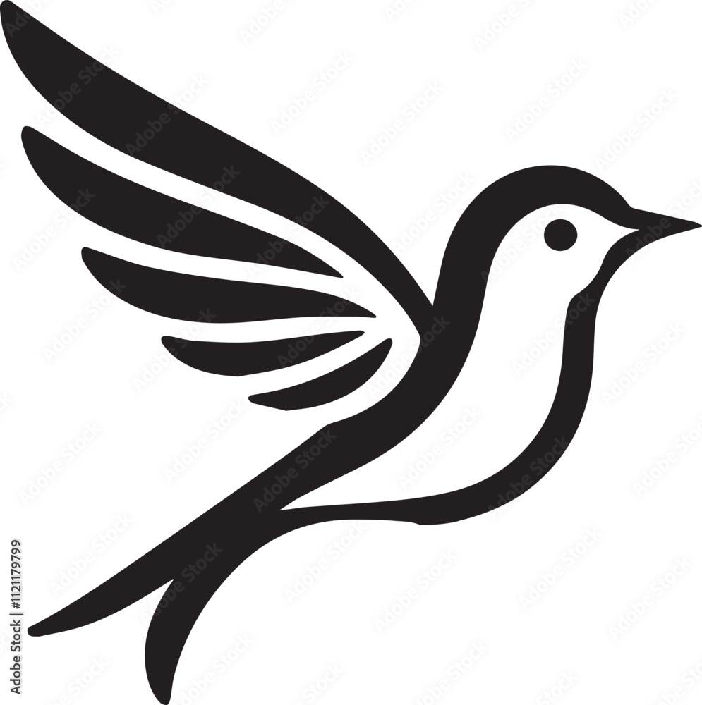 Obraz premium Minimalist black and white bird vector design perfect for logos, illustrations, and creative projects. Clean lines and simple design make it versatile for various digital and print applications.