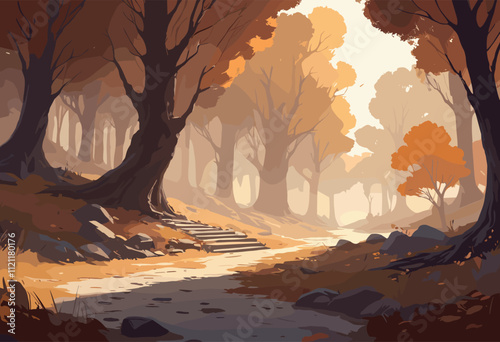 Peaceful Autumn Forest with Gentle Stream
