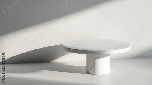 Elegant Marble Table with Soft Shadows on Minimalist Surface