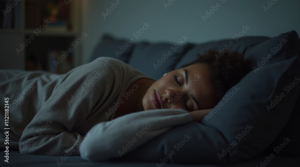 Woman resting on a couch with a blanket, surrounded by dim lighting, illustrating the need for relaxation and recovery from fatigue after a long day Woman resting on a couch with a blanket, surrounded by dim lighting, illustrating the need for relaxation and recovery from fatigue after a long day
