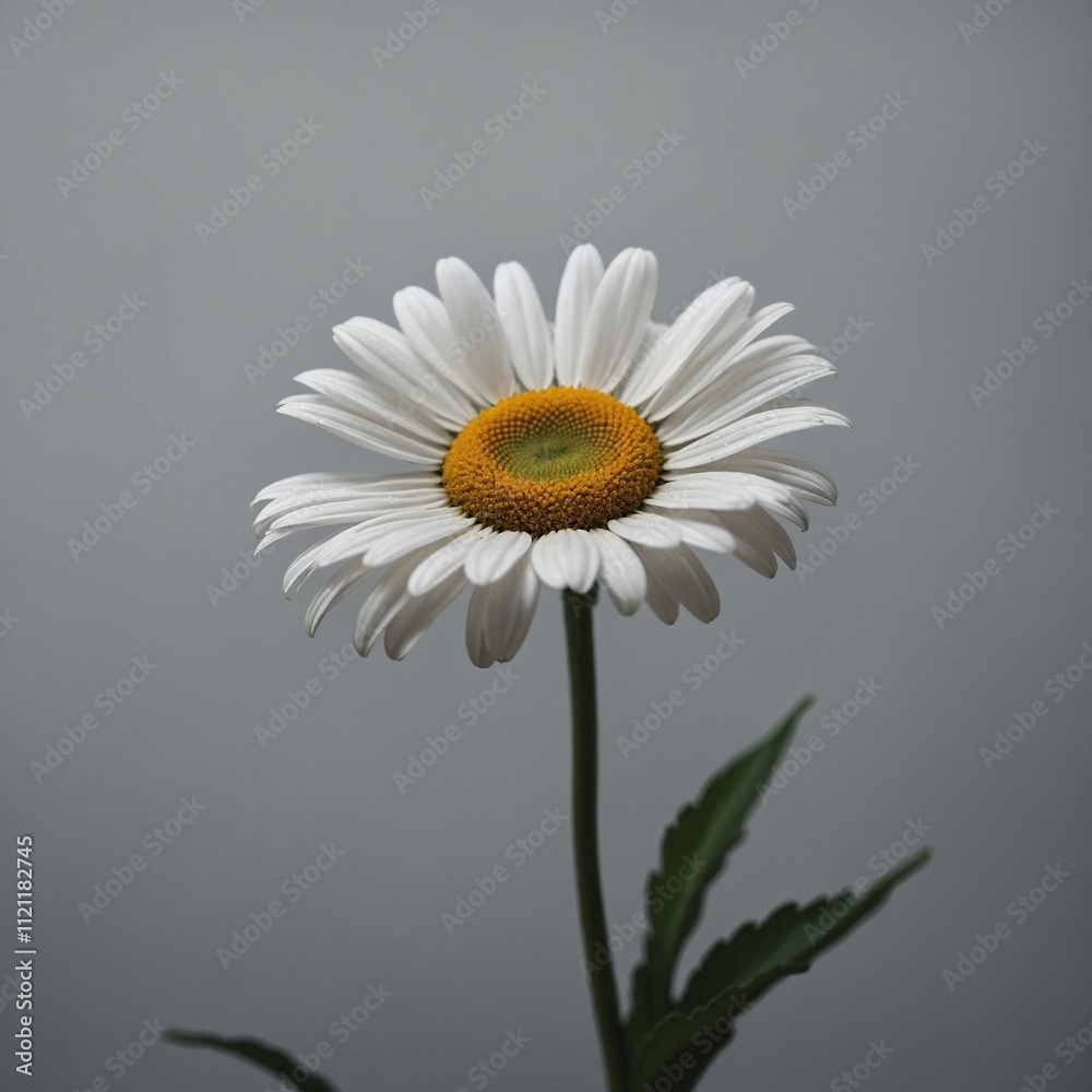 A minimalist depiction of a daisy in a pale gray setting. A minimalist depiction of a daisy in a pale gray setting.