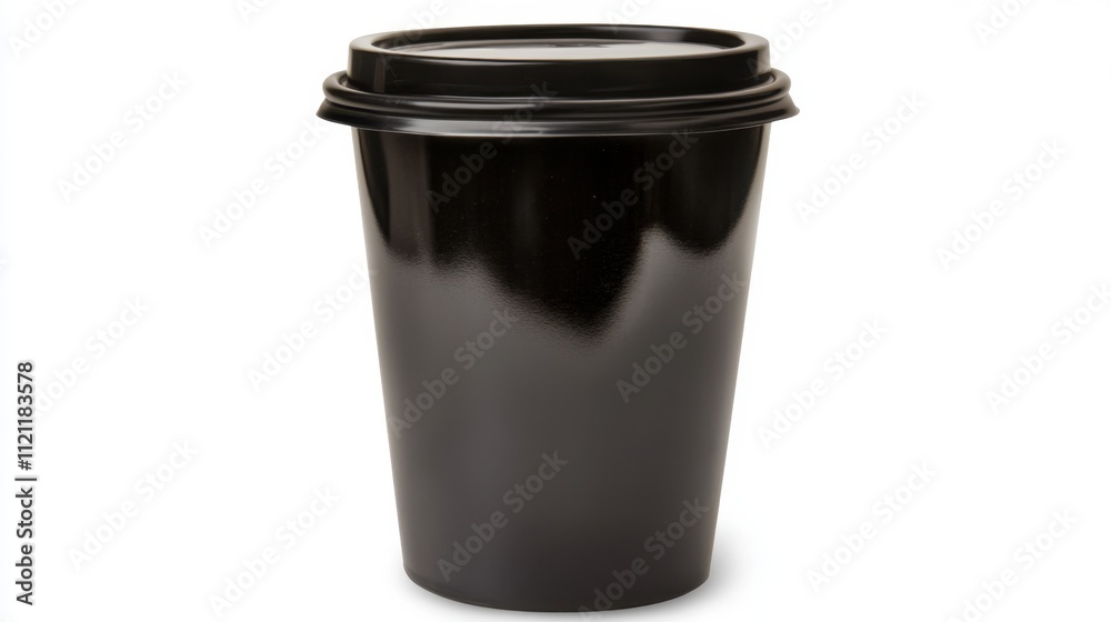Black Disposable Coffee Cup with Lid on White Background Black Disposable Coffee Cup with Lid on White Background