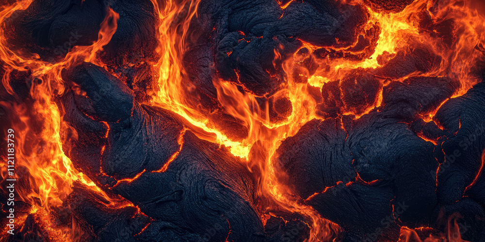 Molten lava flows background, glowing orange and red streams of lava cascading down rocky surfaces, emitting intense heat and light, creating a dramatic and fiery scene. Molten lava flows background, glowing orange and red streams of lava cascading down rocky surfaces, emitting intense heat and light, creating a dramatic and fiery scene.