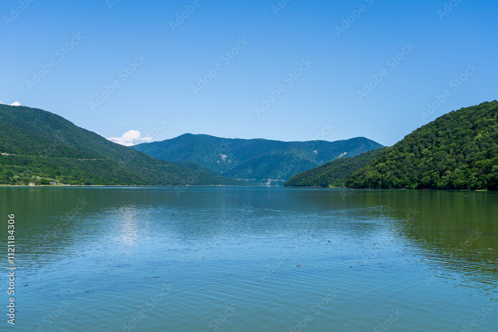 View of Zhinvali Reservoir, Ananuri Lake, in Autumn near the capital city View of Zhinvali Reservoir, Ananuri Lake, in Autumn near the capital city