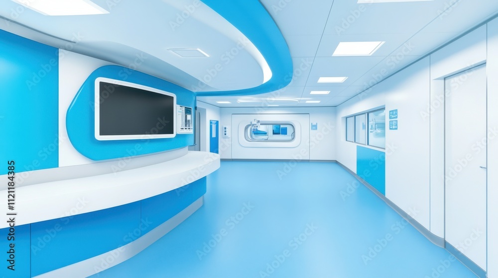 Modern Medical Interior with Bright Blue Accents and Sleek Design Modern Medical Interior with Bright Blue Accents and Sleek Design