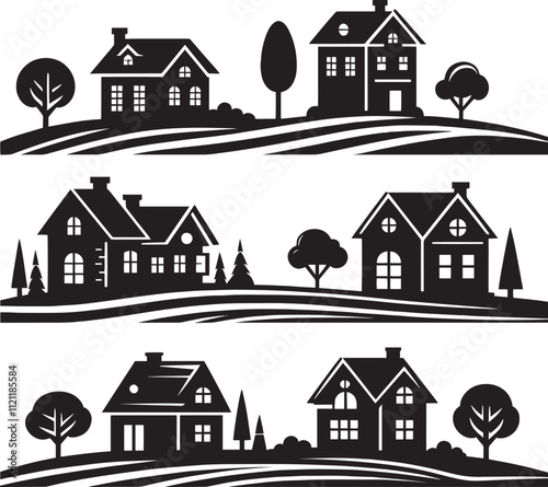 Houses landscape silhouette vector illustration isolated on a white background