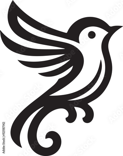 Minimalist black and white bird vector design perfect for logos, illustrations, and creative projects. Clean lines and simple design make it versatile for various digital and print applications. photo