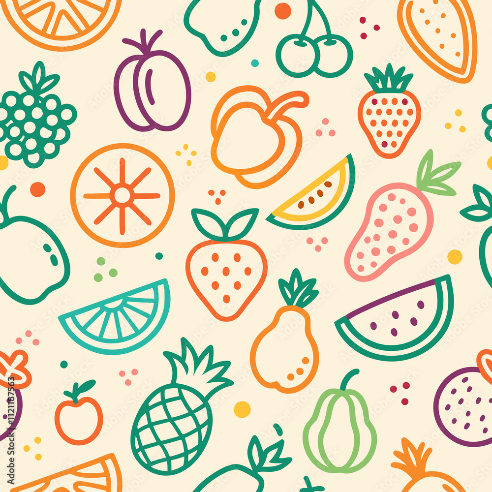 Colorful line art fruit pattern background. (2) Colorful line art fruit pattern background. (2)