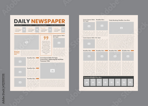 Graphical layout newspaper template or daily newspaper with text and picture placeholder.