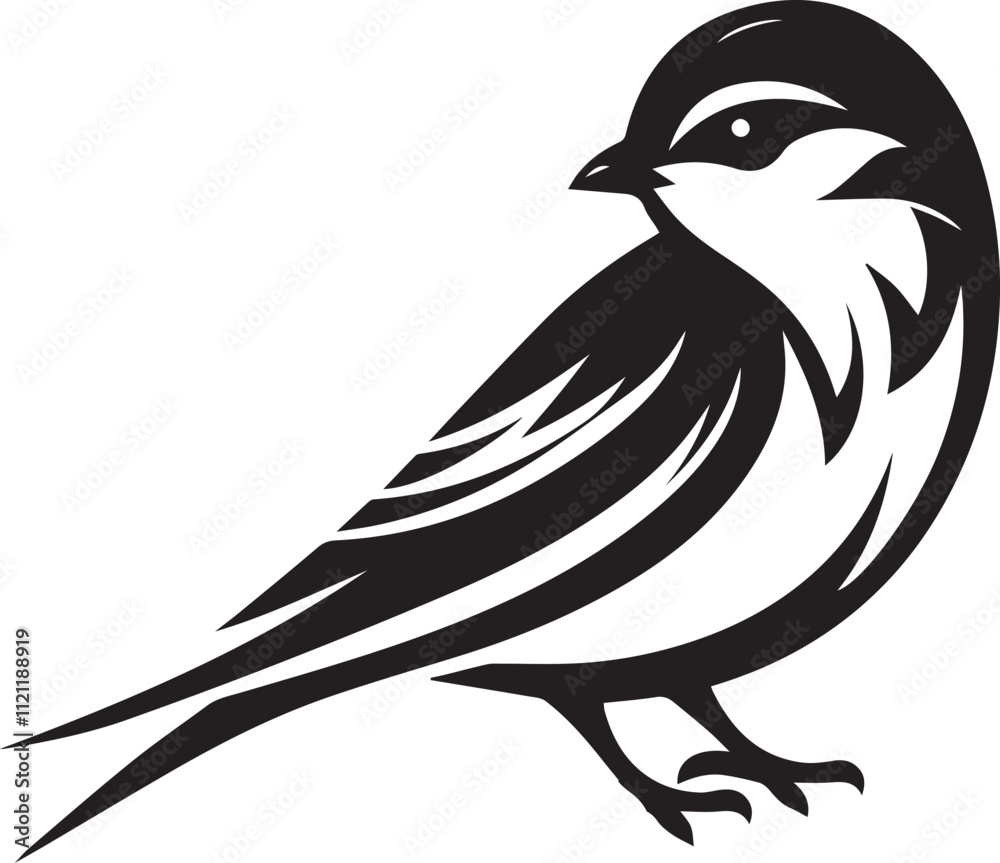 Obraz premium Minimalist black and white bird vector design perfect for logos, illustrations, and creative projects. Clean lines and simple design make it versatile for various digital and print applications.