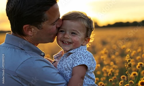 A joyful moment between a parent and child in nature.