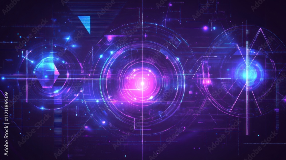 Fototapeta premium Abstract futuristic technology background with glowing circles and lines.