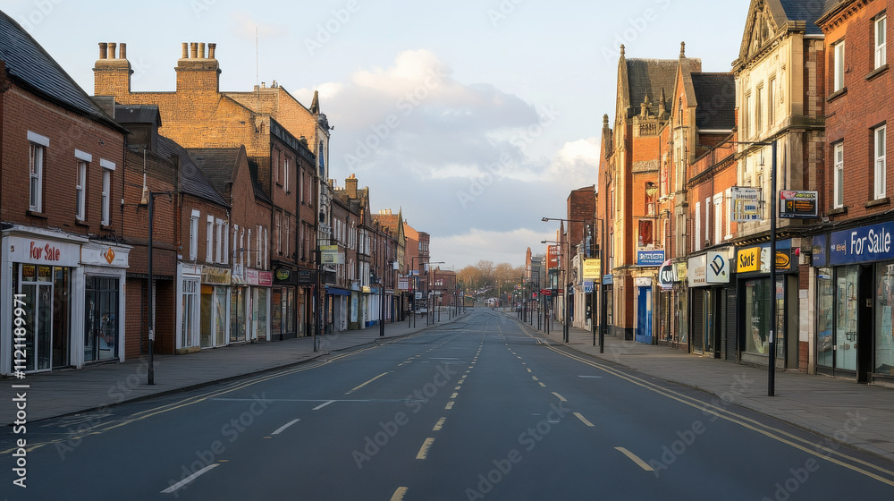 Fototapeta premium Empty Urban Street During Early Morning Light in Quiet City