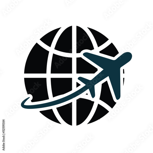 travel icon. world and plane.  Vacation vector Contains designs, travel, holidays, summer, holidays, tourism and more. solid design style