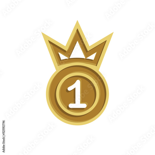 achievement icon. medal and crown vector. stars numbers one, two and three. gold, silver and bronze. competition, results, struggle. flat color design style