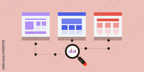 Competitive analytics software, data monitoring of market competitor websites, e-business strategy and BI concept. 