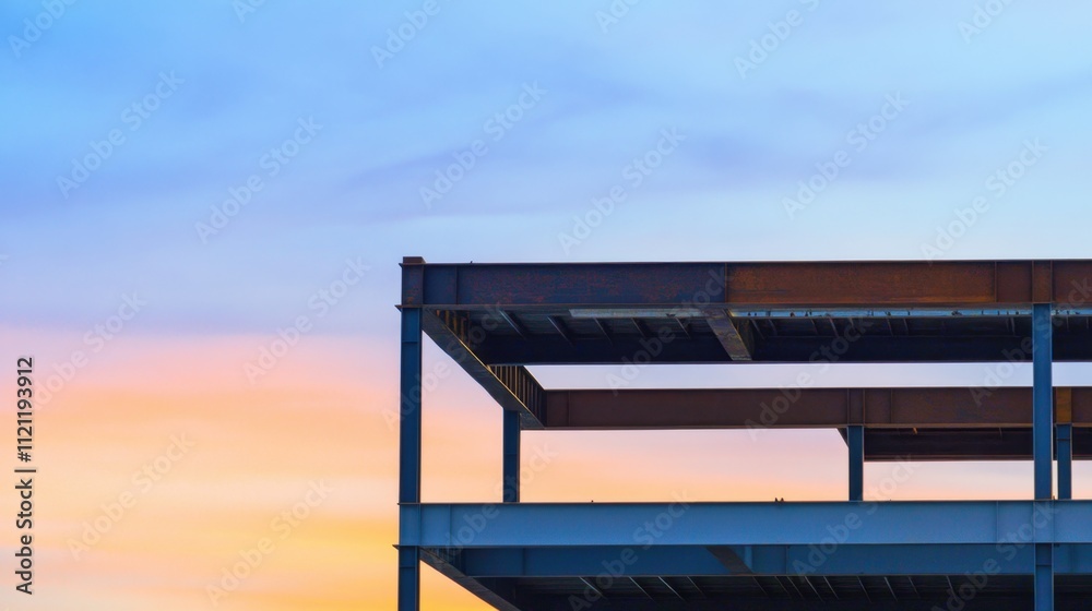 Steel Structure Framework Against Beautiful Sunset Sky Background Steel Structure Framework Against Beautiful Sunset Sky Background