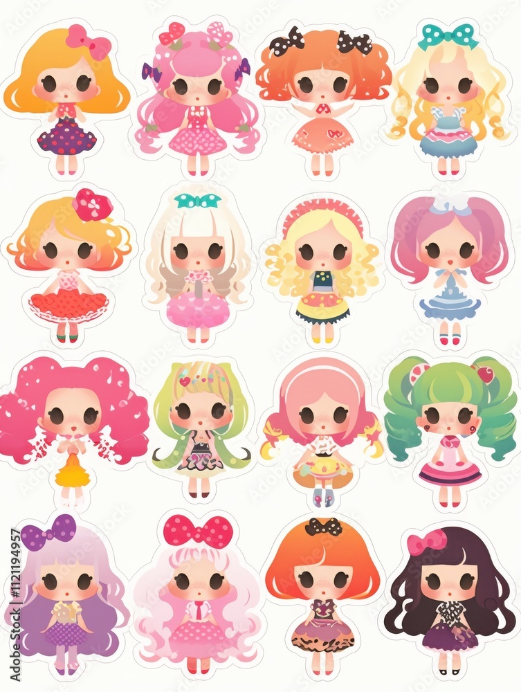 Cheerful Cartoon Girl Stickers: A Diverse Hair and Costume Collection Cheerful Cartoon Girl Stickers: A Diverse Hair and Costume Collection